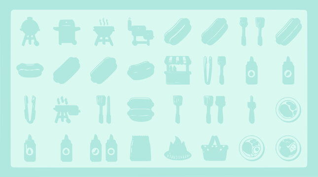 Barbecue and Hot Dog Icon Set - Summer Food and Grilling Collection
