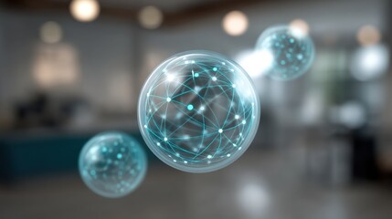 Fototapeta premium Abstract representation of digital connections and networks in a modern environment with glowing spheres and interconnected lines symbolizing technology and innovation