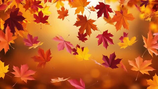 Colorful maple leaves falling down.
