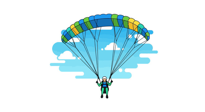 Skydiver with parachute vector illustration in blue and green against white