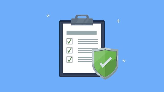 Animation of medical insurance checklist and security shield with checkmark showing protection and health coverage concepts.