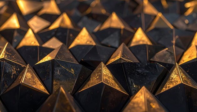 Golden Pyramids in Dark Background.