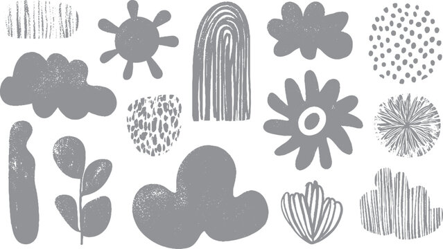 Memphis style seamless pattern with organic geometric shapes Abstract hand drawn collage pattern with eyes and leaves