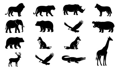 Obraz premium Wild Animal Silhouette Vector Set Wildlife Illustration Collection