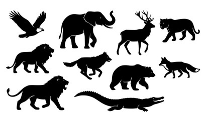 Obraz premium Wild Animal Silhouette Collection Nature Vector Illustration Set
