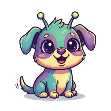 Colorful cartoon dog, cute puppy, alien dog, illustration