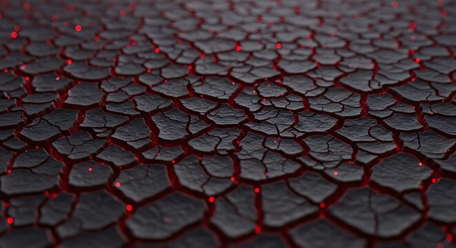 Dark cracked surface with glowing red lines and dots pattern