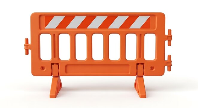 Orange construction barrier with white stripes safety barricade road work sign.