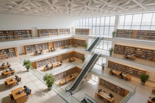 Modern multilevel library interior