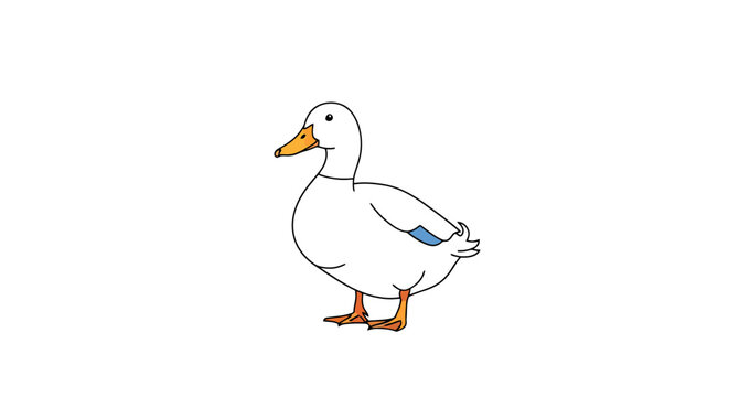 Adorable cartoon duck animal creature standing profile view delightful animation character for children books and nature themed designs simple drawing without surroundings showing its beak and