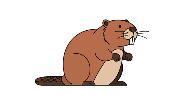 Charming cartoon beaver character illustration with large front teeth and distinctive flat tail standing upright and looking to the side rendered in a friendly and approachable artistic style