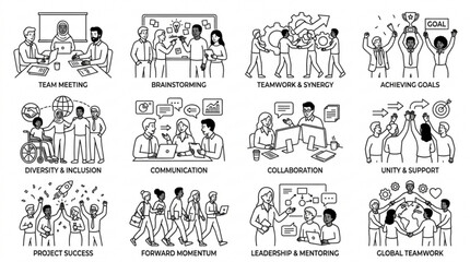 Obraz premium Vintage hand drawn people silhouettes and village life vector set