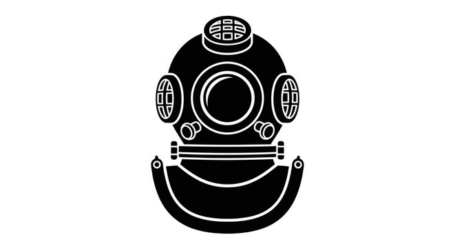 Black vintage diving helmet icon isolated on white background