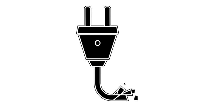 Broken electric plug icon with severed cable on white background