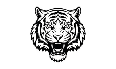 Fototapeta premium Tiger attack silhouette, tiger attacking vector, aggressive tiger illustration, attack design pack, tiger pouncing black shape, predator strike graphic, fierce tiger icon, tiger leap vector, snarling 