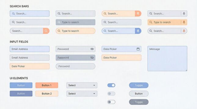 Essential set of customizable UI elements and input fields for digital product development