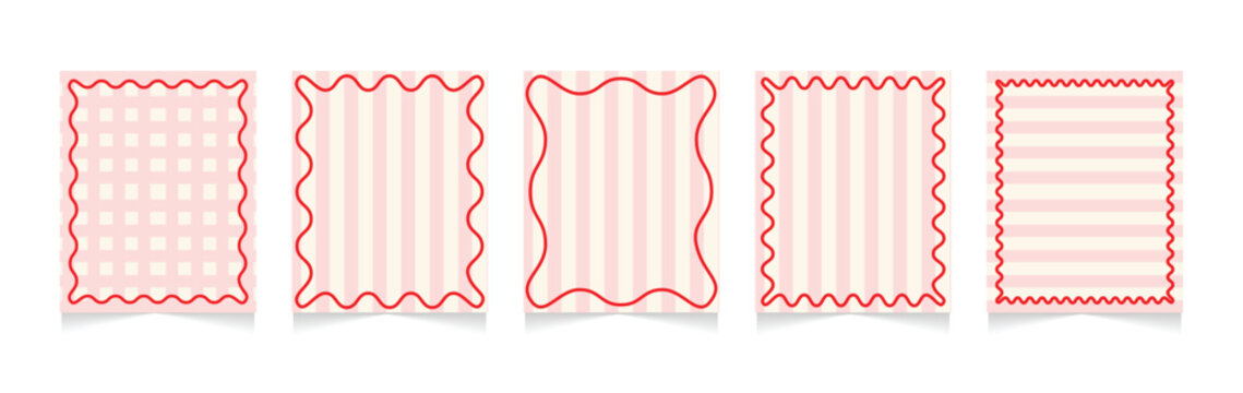 Zig zag wavy edge rectangle frame or border shapes set. Rectangle shapes with curvy squiggly doodle lines. Elegant wavy frame set. Squiggle frames set. Scalloped border rectangle and circle shapes. 