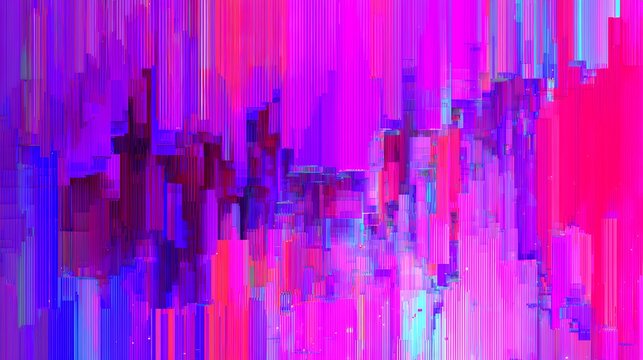 Vibrant magenta and purple digital glitch abstract background with pixel sorting vertical data corruption effects