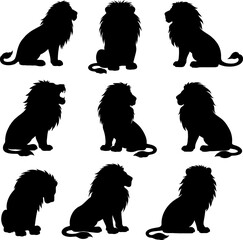 Obraz premium Lion silhouettes showcase various poses and expressions in a natural setting