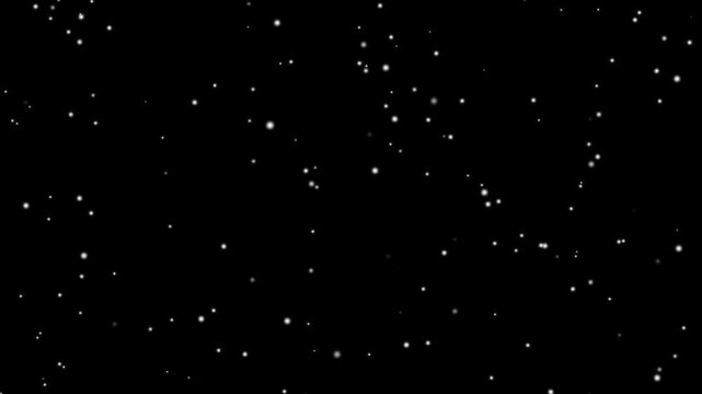 A scattering of small, bright white particles against a deep black background, creating a starry or dusty effect.Dust particles floating animation, fine white dust specks drifting slowly on black back