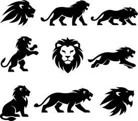Obraz premium Lion silhouettes showcase various majestic poses and expressions in a collection
