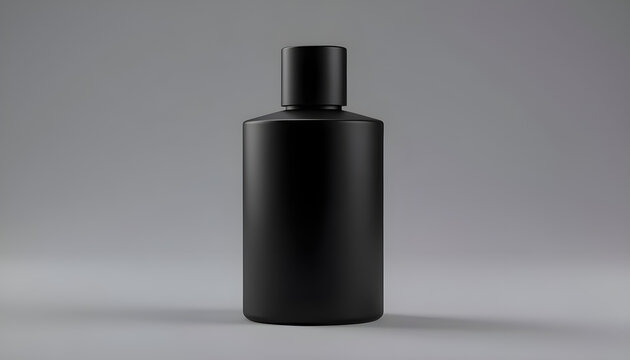 Minimal matte black perfume bottle mockup on gray studio background