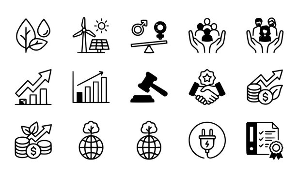 Pixel perfect ESG sustainability outline icons vector set for corporate responsibility and green business