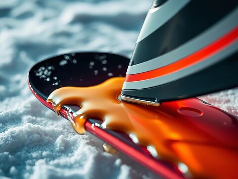 Close-up of hot wax melting onto a ski base from an iron,  hot wax,  workshop