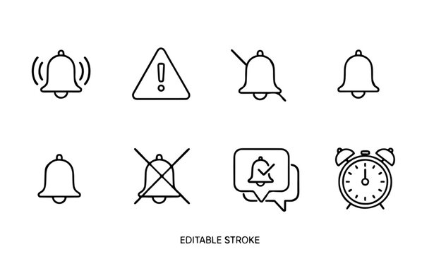 Alarm and notification outline icon collection bell reminder vector illustration
