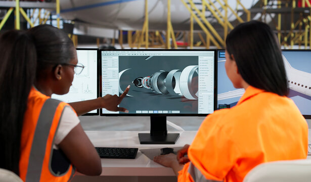 Female Aircraft Technician Uses CAD Software