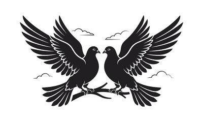 Pair of peace dove, two doves silhouette, peace dove vector, dove pair illustration, love birds design pack, flying doves together, peace symbol graphic, white dove pair, olive branch dove, couple © Rasel