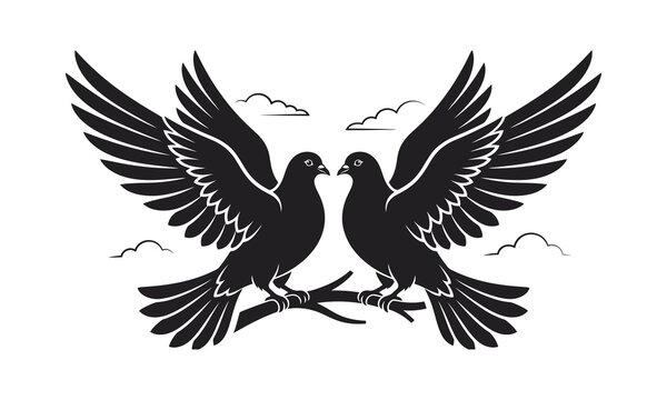 Pair of peace dove, two doves silhouette, peace dove vector, dove pair illustration, love birds design pack, flying doves together, peace symbol graphic, white dove pair, olive branch dove, couple