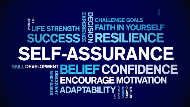 Self-Assurance animated word cloud-text design animation tag kinetic typography seamless loop.