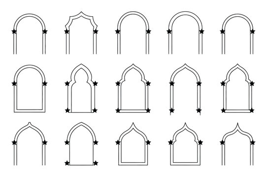 Arabic Arch Window Frames Vector Illustration