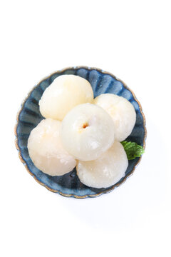 Fresh Lychees from Guangxi Hainan Origins Displayed in Blue Ceramic Bowl Traditional Chinese Tropical Fruit