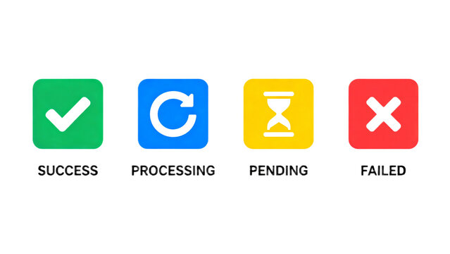 Status icons success, processing, pending, and failed