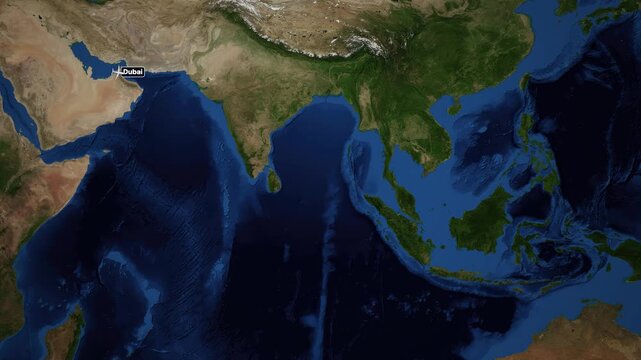 Animated Satellite Map Showing Flight Route from Dubai to Taipei