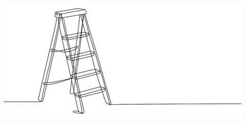Continuous single line drawing of a step ladder for home improvement and construction projects Vector, illustration © DCB Line Stocker