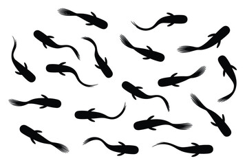 Fototapeta premium Black Koi Fish Silhouettes Vector Illustration
