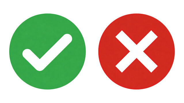 Green check mark and red cross symbols on a white background, indicating approval and rejection