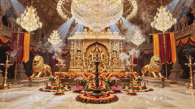 Narasimha Jayanti Celebration in Ornate Golden Hindu Temple Shrine
