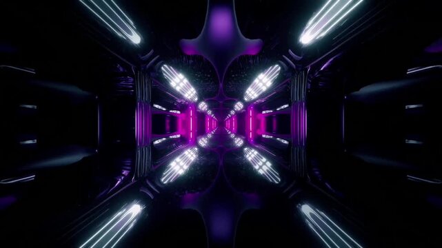A short 3D looping animation featuring a hypnotic visual journey through a futuristic tunnel or spaceship passageway (sci-fi tunnel).