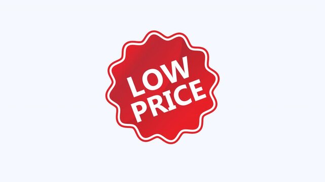 Red starburst sticker with the word low price written. Perfect for promoting sales, clearance items, and special offers in marketing materials and websites.