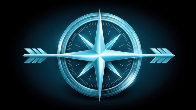 Futuristic Blue Compass Design with Sharp Arrows on Dark Background Representing Navigation, Direction, and Adventure