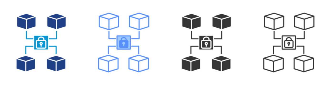 Blockchain icon set multiple style collection	
