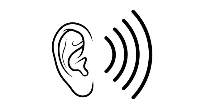 Human Ear and Sound Waves Icon - Hearing, Listening, Audio Concept