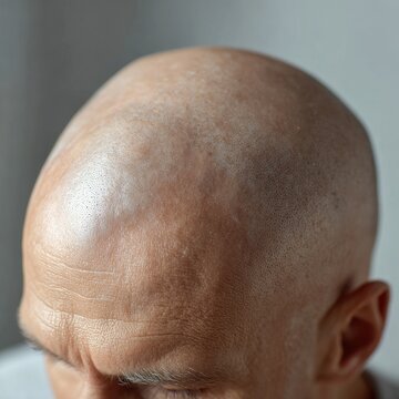 Close up of a mature man with a bald head and skin texture detail