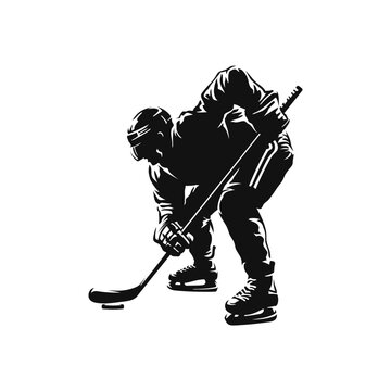 Silhouette of an ice hockey player in an action pose on skates