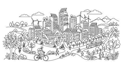 Naklejka premium Cityscape with people engaging in leisure activities.
