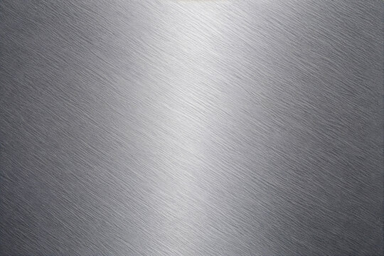 Realistic brushed metal texture with polished stainless steel finish. Industrial silver metallic background featuring fine hairline scratches, smooth reflections, and premium steel surface details.